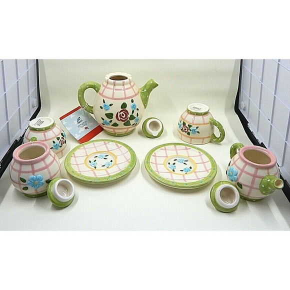 Mary Engelbreit Rose Patch Child's Tea Set By Enesco 1998 Set of 7 - Picture 2 of 12